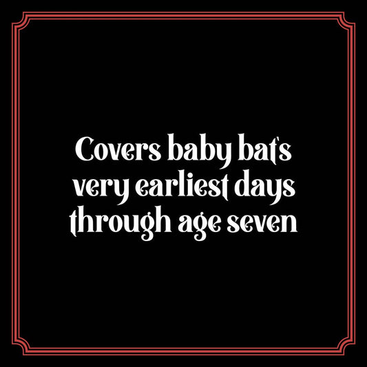 Goth Parenting illustrated humor book covering baby bats early years to seven, white text, red border.