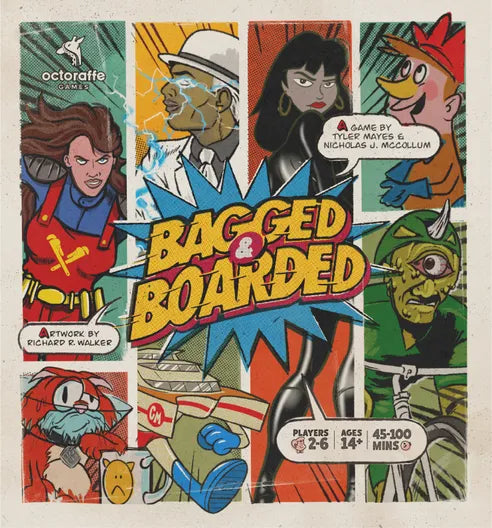 Bagged & Boarded board game featuring comic book theme and prominent comic investment issues.