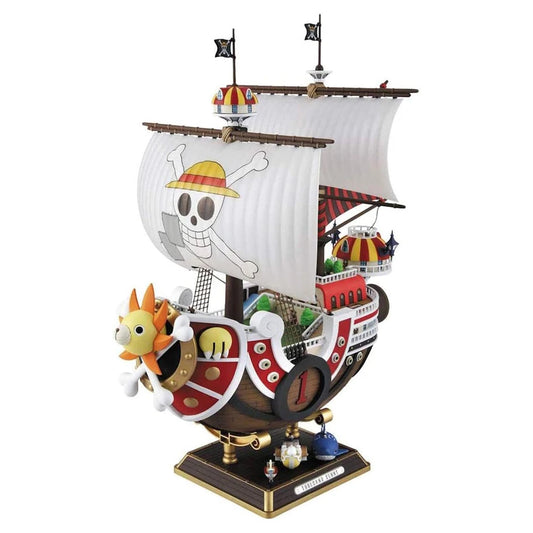 Bandai Hobby One Piece Sailing Collection Model Kit of Thousand Sunny ship with large sails and lion figurehead.