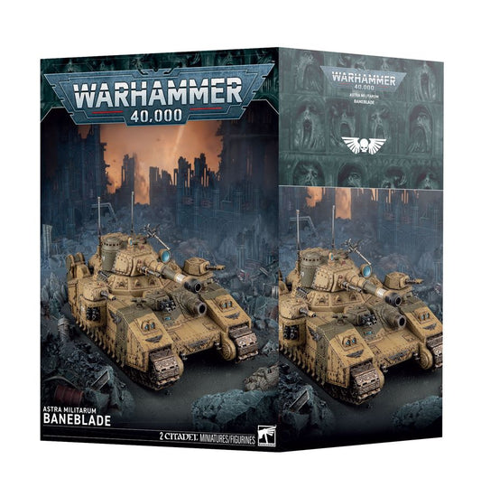 Warhammer 40,000 Astra Militarum Baneblade (2026) kit box with tan tank and cannons.