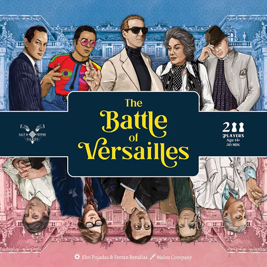 The Battle of Versailles board game box with title and stylized portraits on the cover.