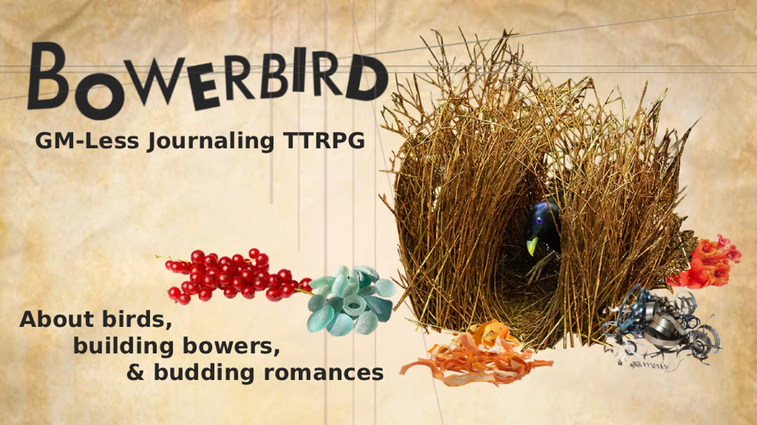 Official Bowerbird GM-Less Journaling TTRPG artwork by Joel Salda