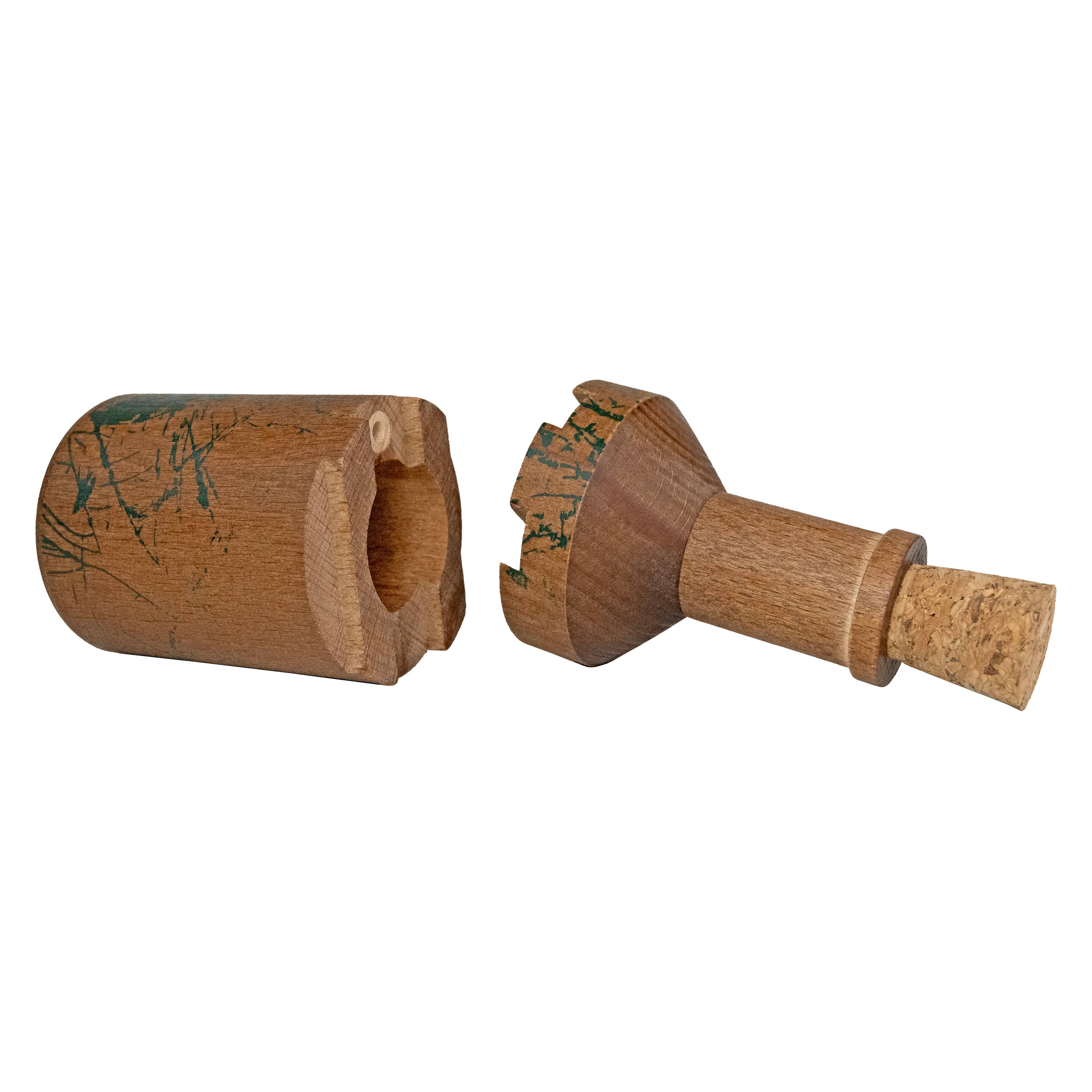 The Message in a Bottle - Secret Puzzle Box with two wooden pieces and green details on a white background.