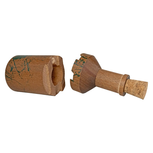 The Message in a Bottle - Secret Puzzle Box with two wooden pieces and green details on a white background.