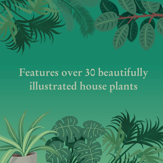 Houseplants 1000 Piece Jigsaw Puzzle with over 30 illustrated plant designs on a green background.