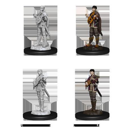 D&D Nolzurs Marvelous Miniatures W7 Female Half-Elf Bard, shown painted and unpainted.