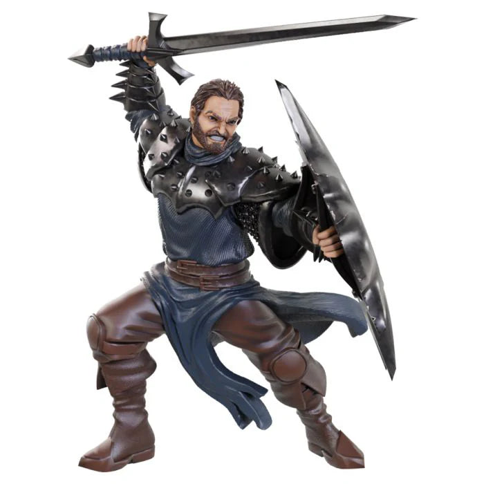 D&D: Nolzurs Marvelous Miniatures bearded armored warrior with sword and shield in battle stance.