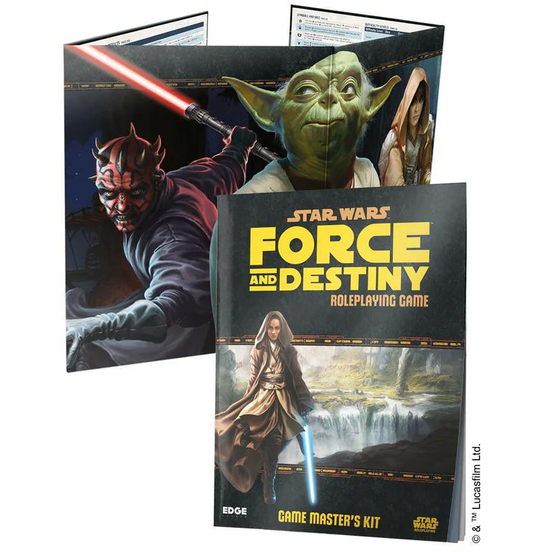 Star Wars: Force and Destiny Master Kit with cover art of Yoda, Darth Maul, and a Jedi.