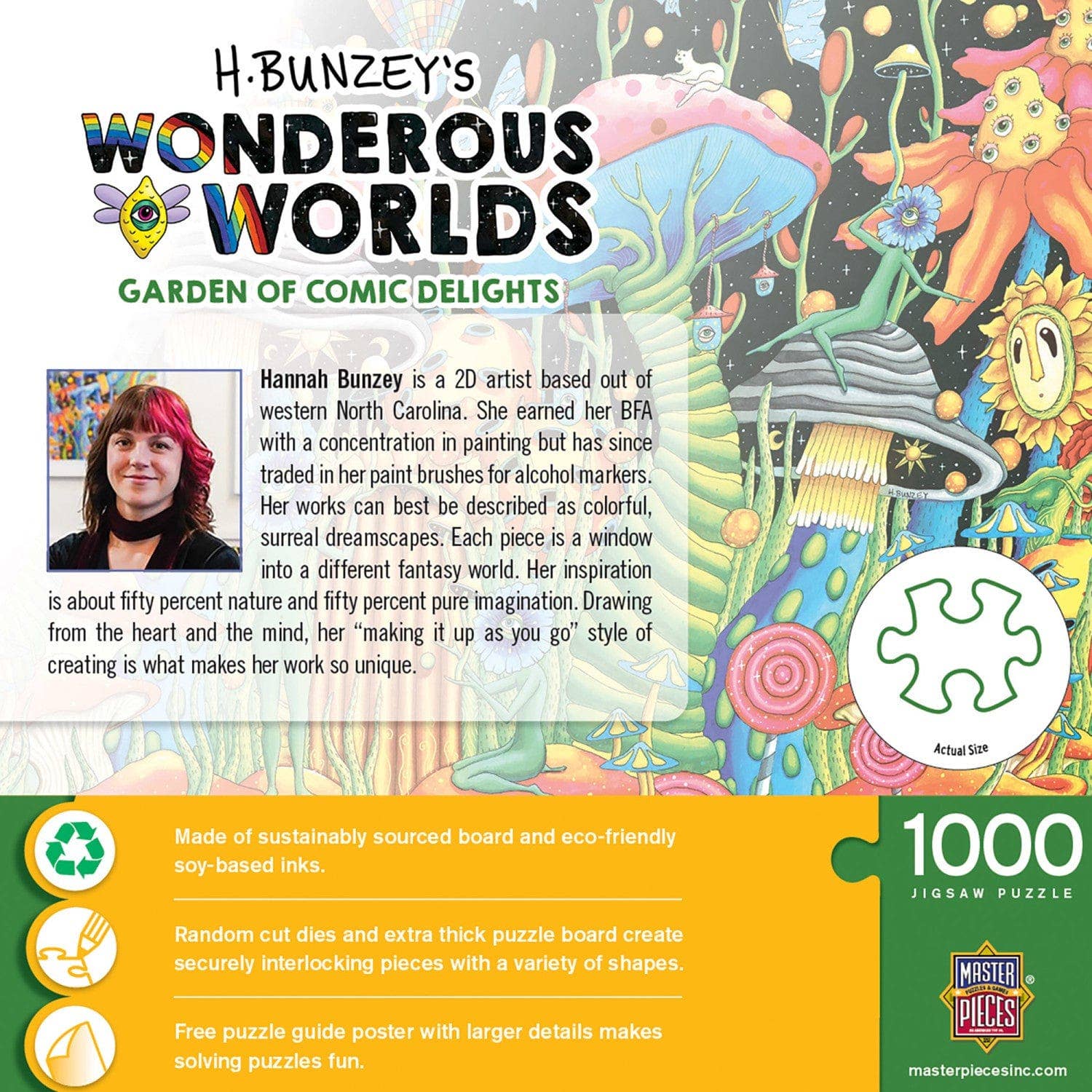 Wonderous Worlds – Garden of Cosmic Delight 1000 Piece Jigsaw Puzzle with art by Hannah Bunzey.