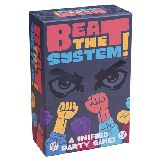 Beat the System cooperative team game for ages 12+, 2–10 players, with box showing raised fists.