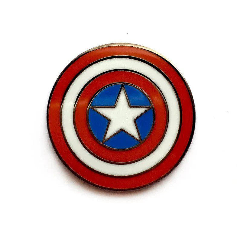 Kolorspun Pins Captain America Hero Enamel Pin with red, white, and blue rings and a central white star.