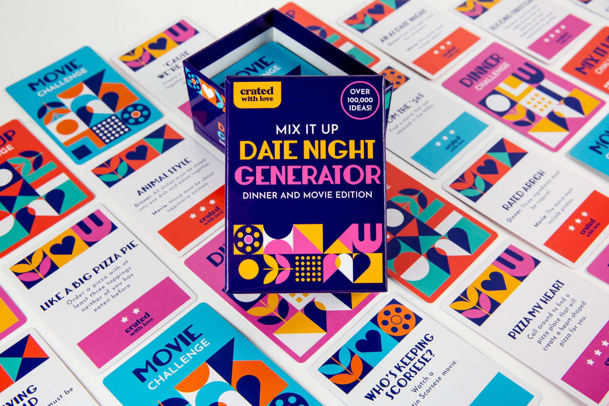 Mix It Up Date Night Generator card game for couples with relationship-building and date idea cards.