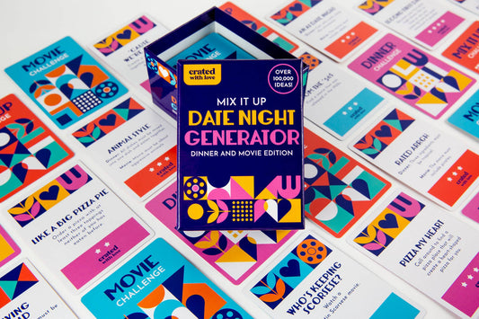 Mix It Up Date Night Generator card game for couples with relationship-building and date idea cards.