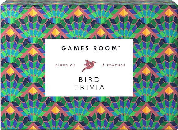 Bird Trivia game in a box with a geometric feather pattern on the packaging.