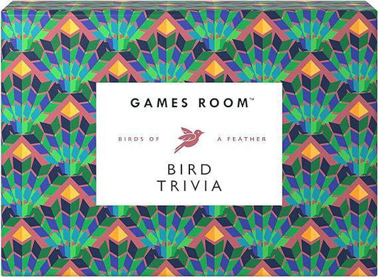 Bird Trivia game in a box with a geometric feather pattern on the packaging.