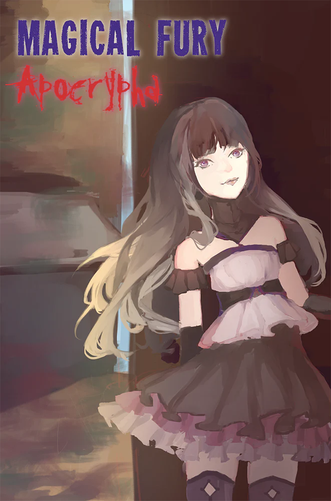 Magical Fury Apocrypha, a magical girl RPG. Cover shows anime-style girl in frills with dark background.