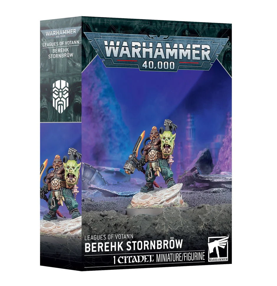 Warhammer 40,000 Leagues of Votann Berehk Stornbröw box with painted figure illustration on front.