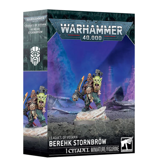Warhammer 40,000 Leagues of Votann Berehk Stornbröw box with painted figure illustration on front.