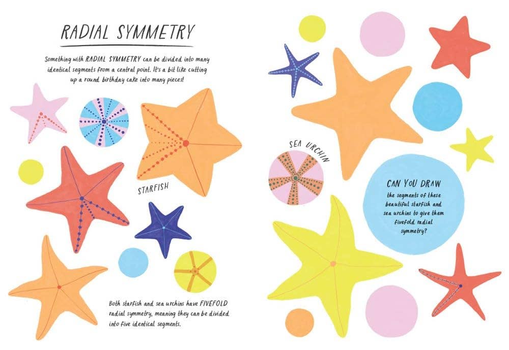 Drawn by Nature: Patterns coloring and art activity book featuring starfish and sea urchin designs.