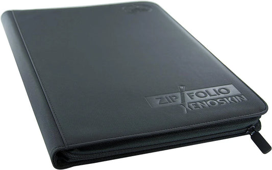 9 Pocket Zipfolio Xenoskin Black with side-loading pockets for acid-free, double-sleeved card storage.
