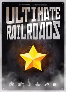 Ultimate Railroads board game with a large yellow star on a dark cover.