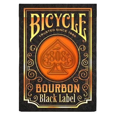 Bicycle Bourbon Black Label Playing Cards with gold and orange spade and 808 centerpiece design.