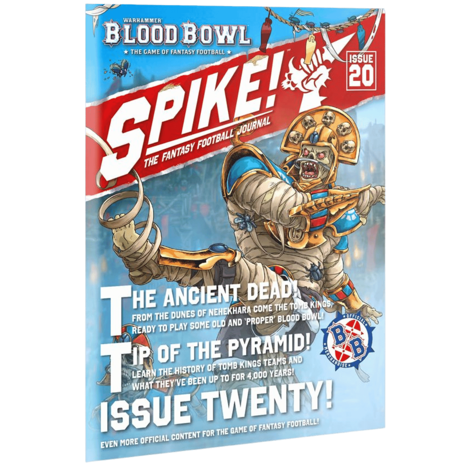 Blood Bowl: Spike Journal 20, Khemri Classic Cup edition, featuring armored skeleton football player on cover.