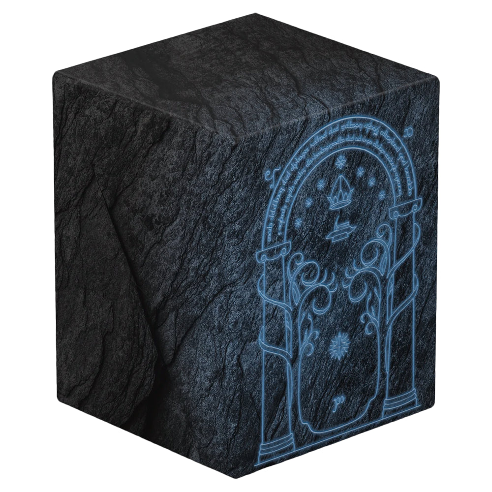 Black, stone-textured Boulder 100+ Xenoskin deck case with Mines of Moria Doors of Durin design.