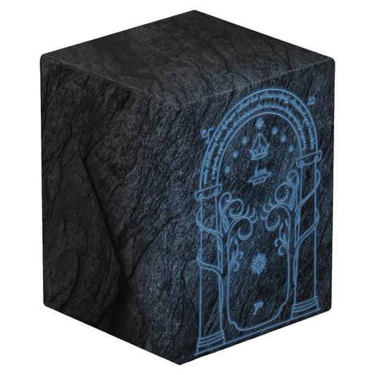 Black, stone-textured Boulder 100+ Xenoskin deck case with Mines of Moria Doors of Durin design.