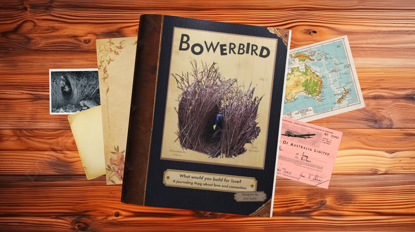 Bowerbird physical zine, a GM-less journaling TTRPG.
