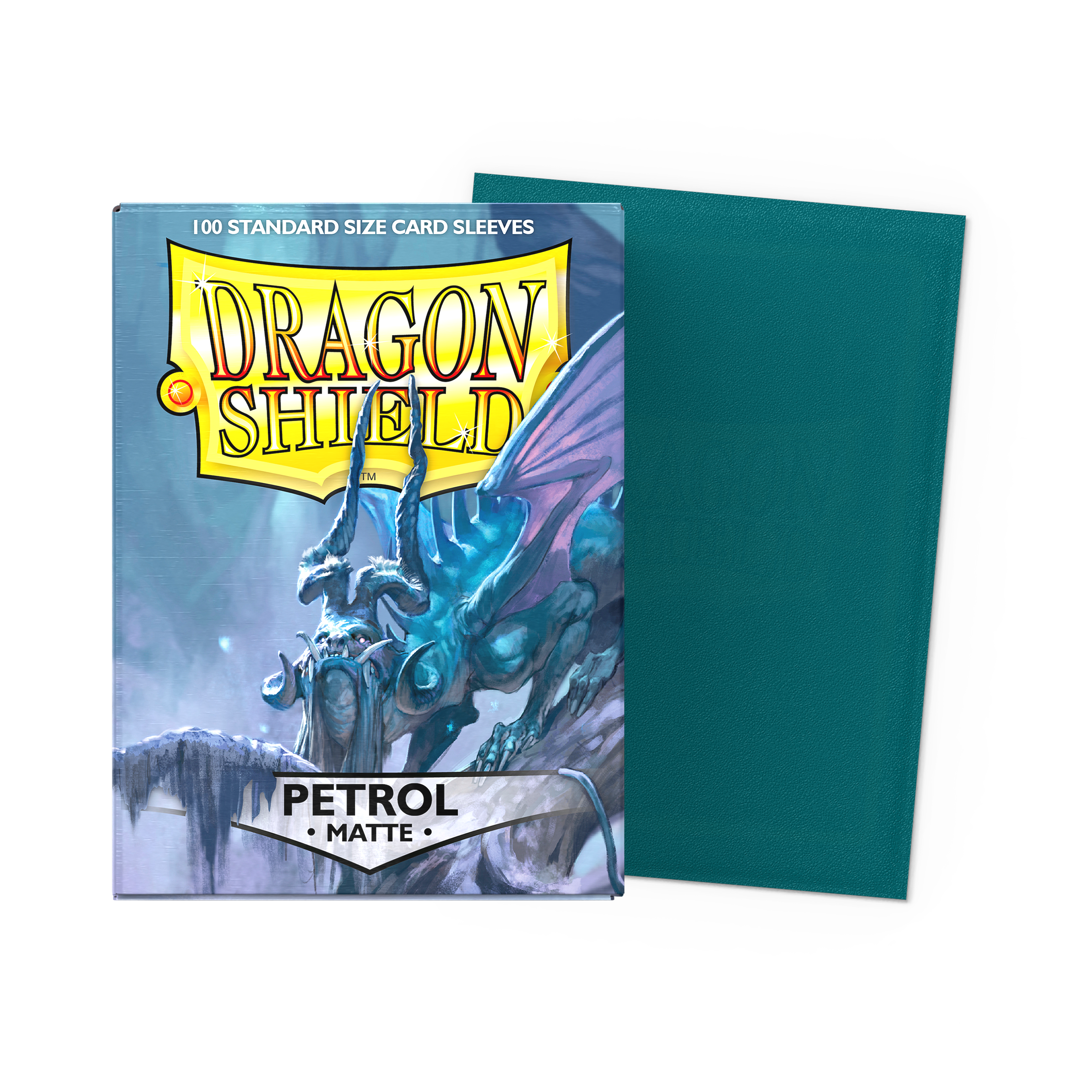 Dragon Shield Standard Sleeves, 100 count box, Petrol Matte variant with teal sleeves visible.