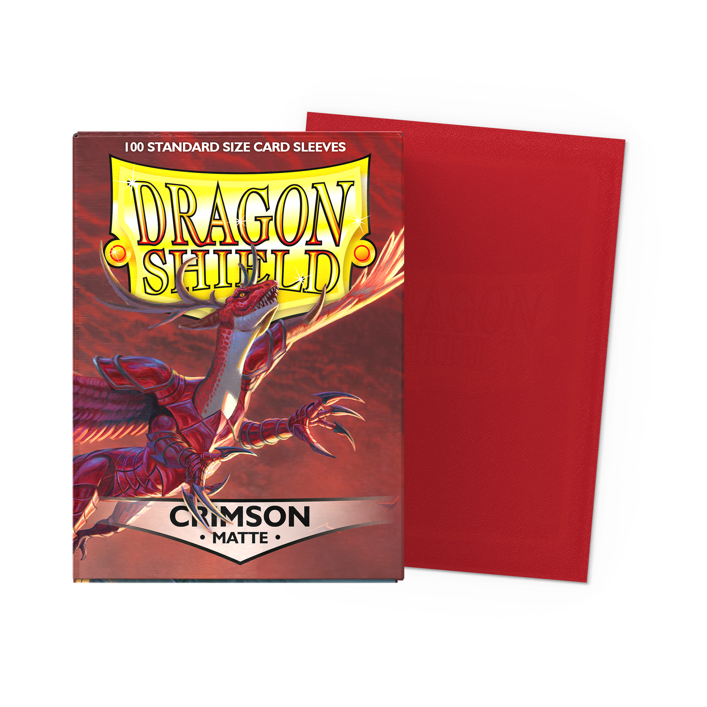 Dragon Shield Standard Sleeves, 100 count box, crimson color with red dragon design.