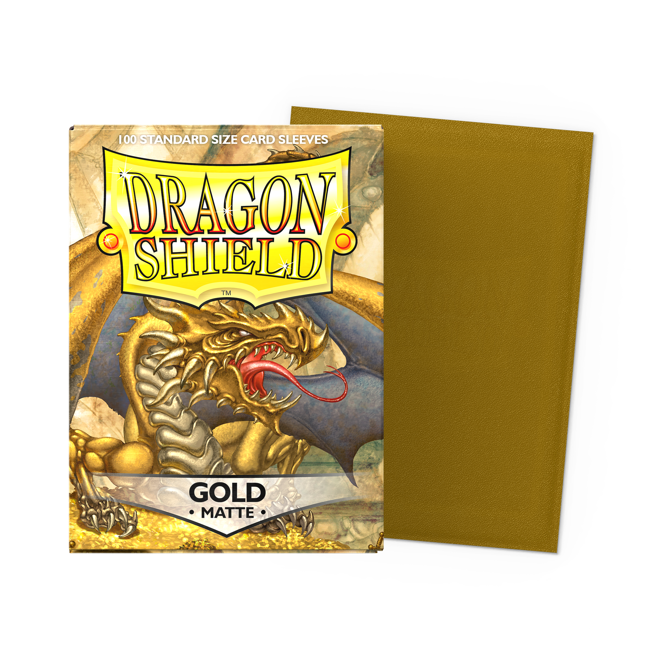 Dragon Shield Standard Sleeves 100 Count Box, gold variant.