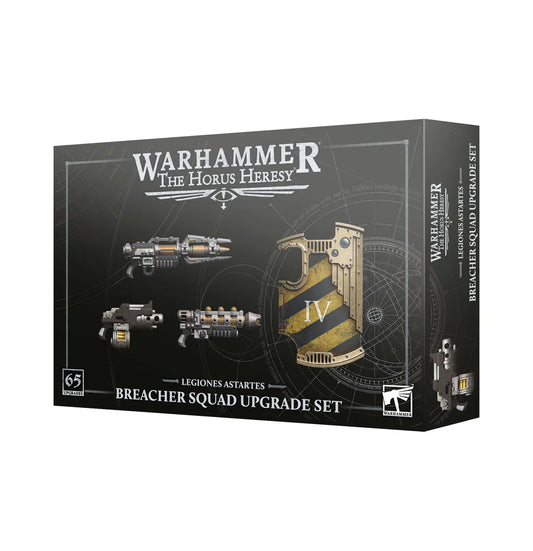 The Horus Heresy - Legions Astartes: Breacher Squad Upgrade Set box with weapon and shield images on packaging.