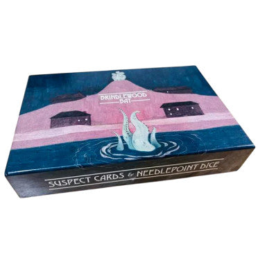 Brindlewood Bay Suspect Cards and Needlepoint Dice set with character cards and needlepoint dice in a single box.