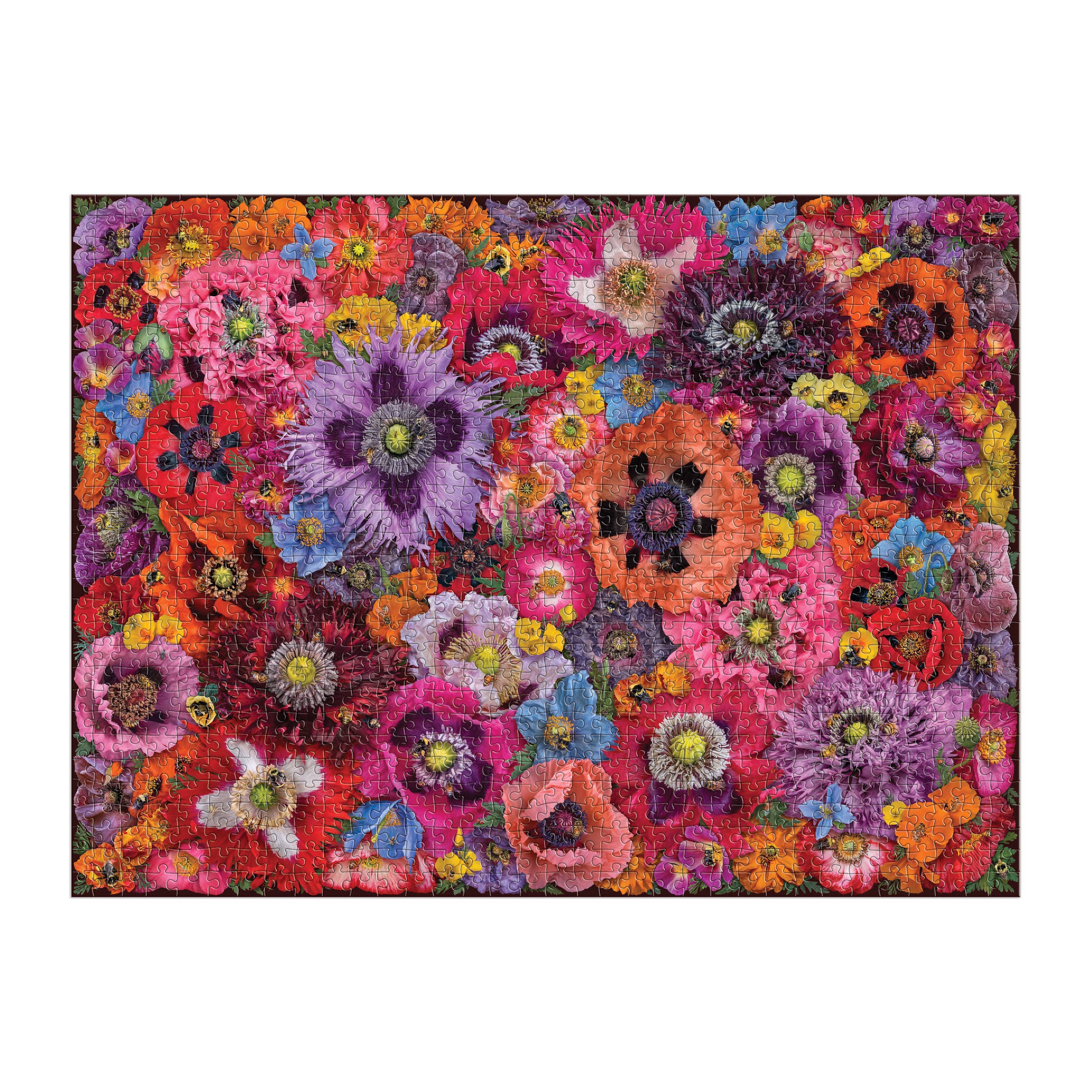 Bees in the Poppies 1000 Piece Puzzle featuring densely packed, colorful blooms.