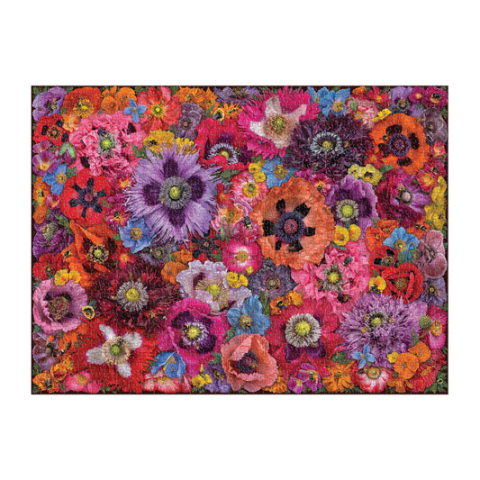 Bees in the Poppies 1000 Piece Puzzle featuring densely packed, colorful blooms.
