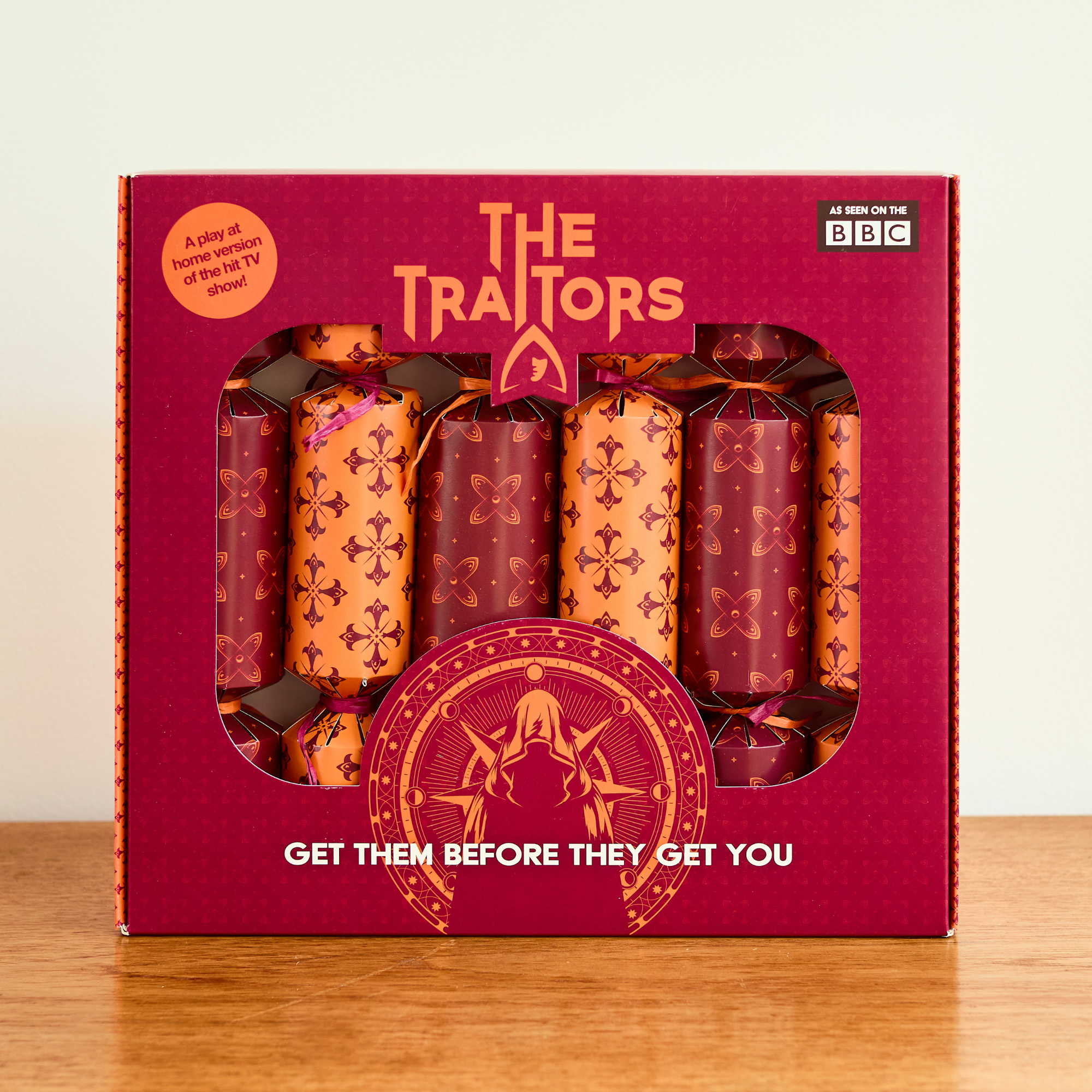 The Traitors Christmas Crackers, official set of 6 with BBC logo.