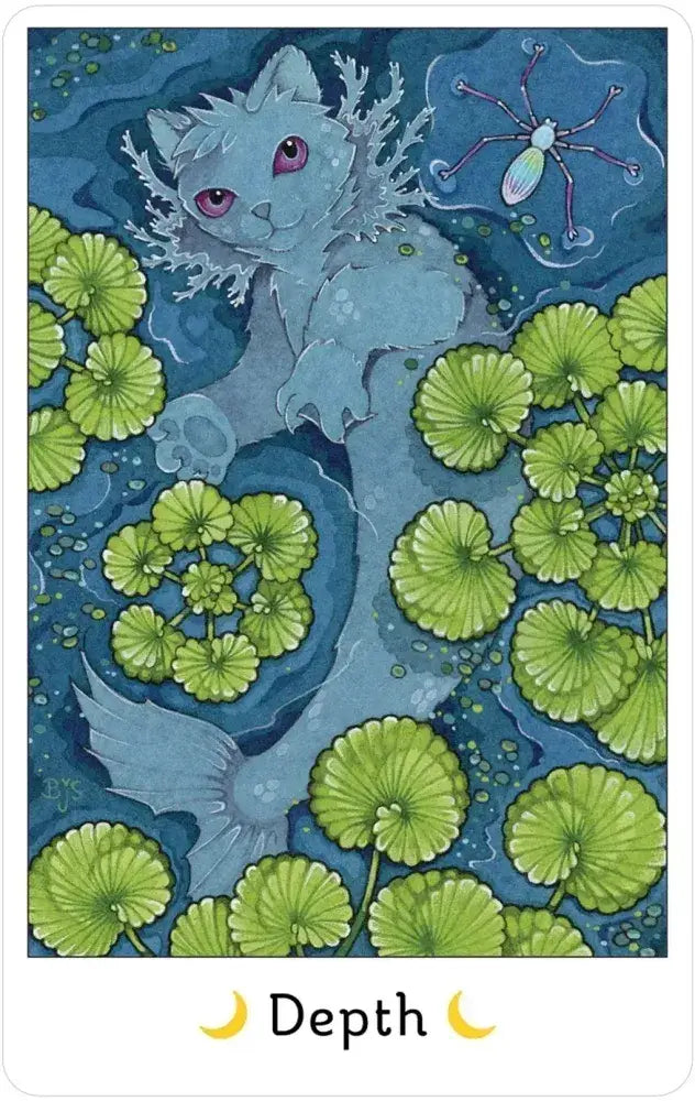 Affirmations of the Fairy Cats Deck and Book Set featuring a mermaid cat by lily pads.