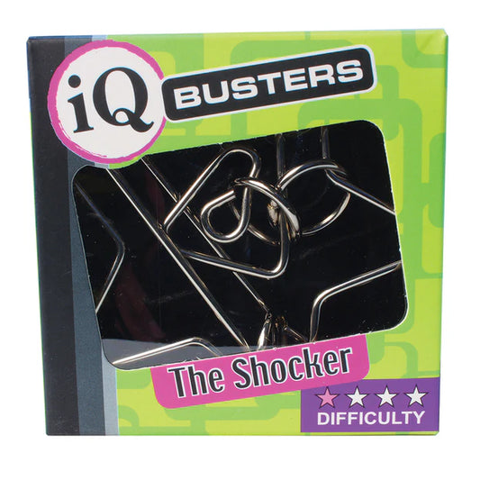 IQ Busters: Wire Puzzle in green box with four-star difficulty rating.