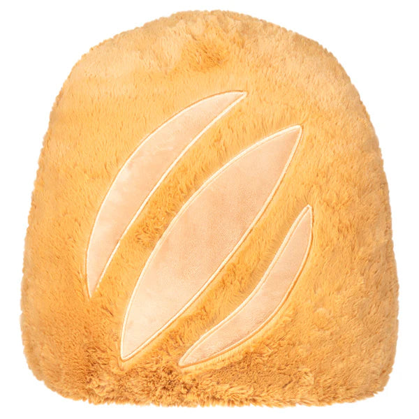 Light brown Sourdough Comfort Food Squishable Plushie with a fluffy texture and three beige claw-mark stitches on top.