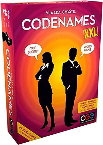 Codenames XXL party game with oversized cards; orange box showing silhouettes.