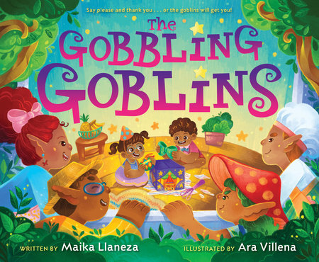 The Gobbling Goblins game with five goblins and two kids in a Filipino mythology-inspired forest setting.