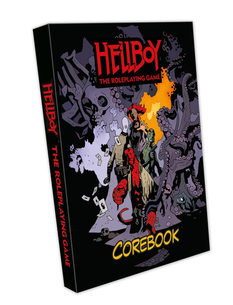 Hellboy The Roleplaying Game corebook featuring Hellboy battling tentacled monsters in comic-style art.