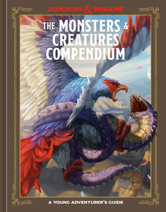 The Monsters & Creatures Compendium: A Young Adventurer’s Guide (D&D) cover featuring a bird-dragon and giant snake.