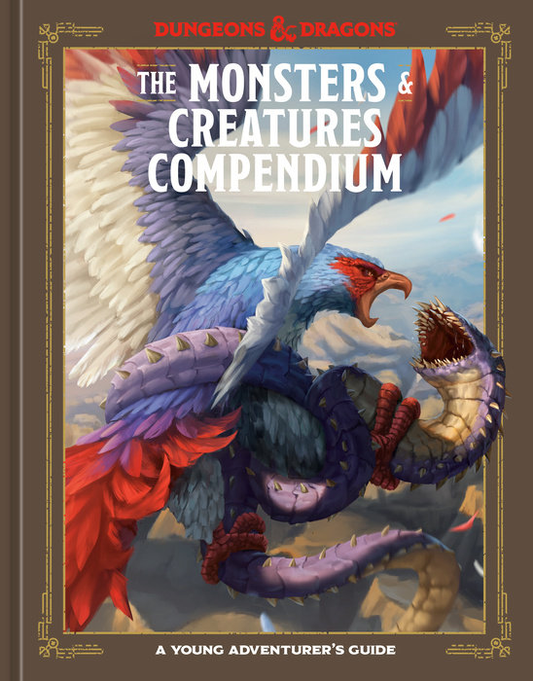 The Monsters & Creatures Compendium: A Young Adventurer’s Guide (D&D) cover featuring a bird-dragon and giant snake.