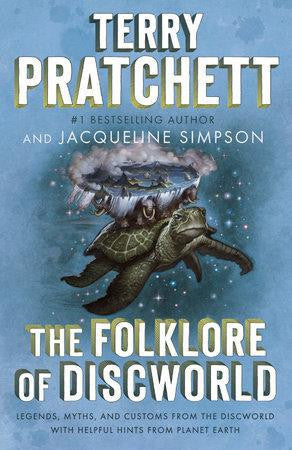 The Folklore of Discworld book cover featuring a turtle carrying four elephants and a flat world.