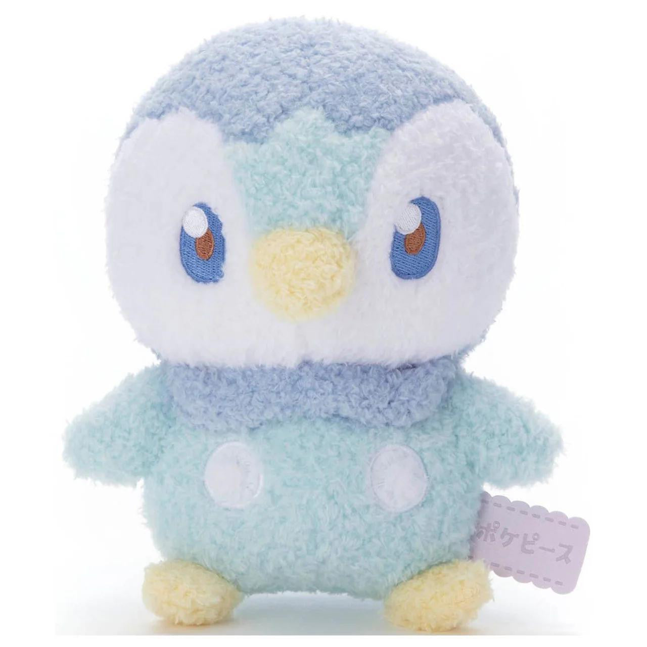 Piplup Plush Pokemon PokePeace toy with blue and white fur, large eyes, and a small yellow beak.
