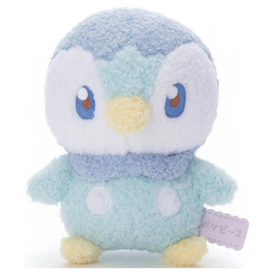 Piplup Plush Pokemon PokePeace toy with blue and white fur, large eyes, and a small yellow beak.
