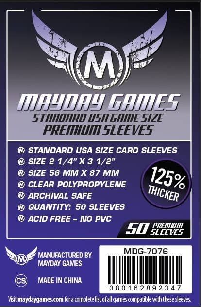 Premium USA Board Game Sleeves, 56mm x 87mm, purple, 50 pack, extra thick, archival safe, acid-free.